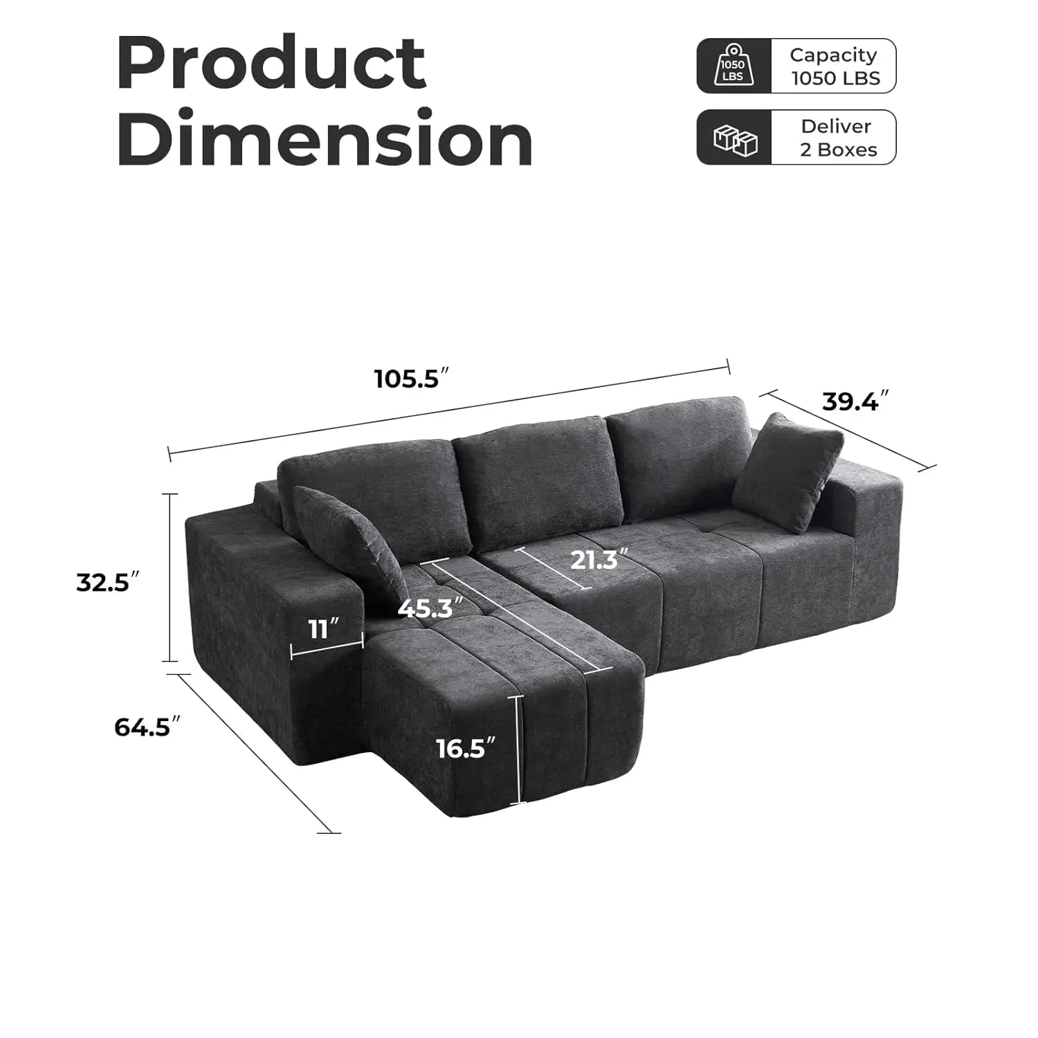 Modular Sectional Couch with Chaise