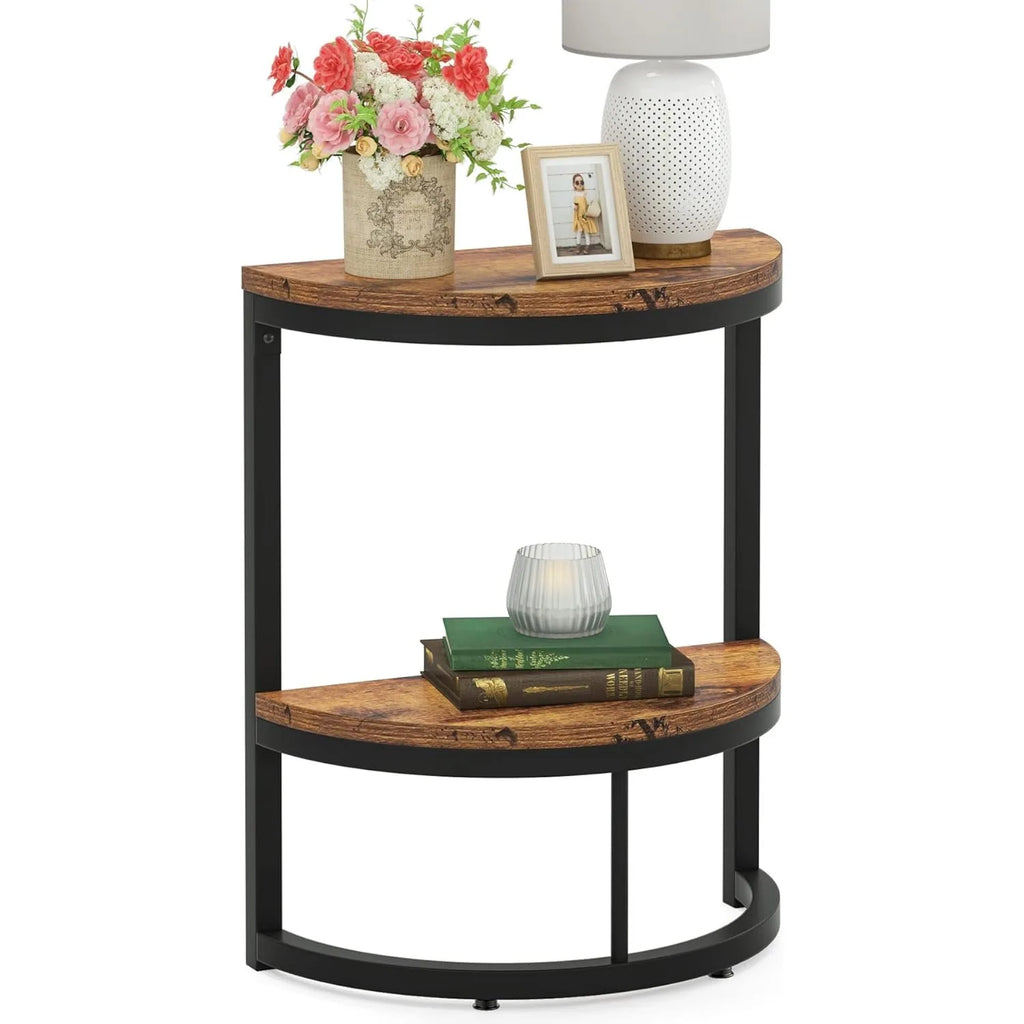 Half Round End Table with Storage Shelf