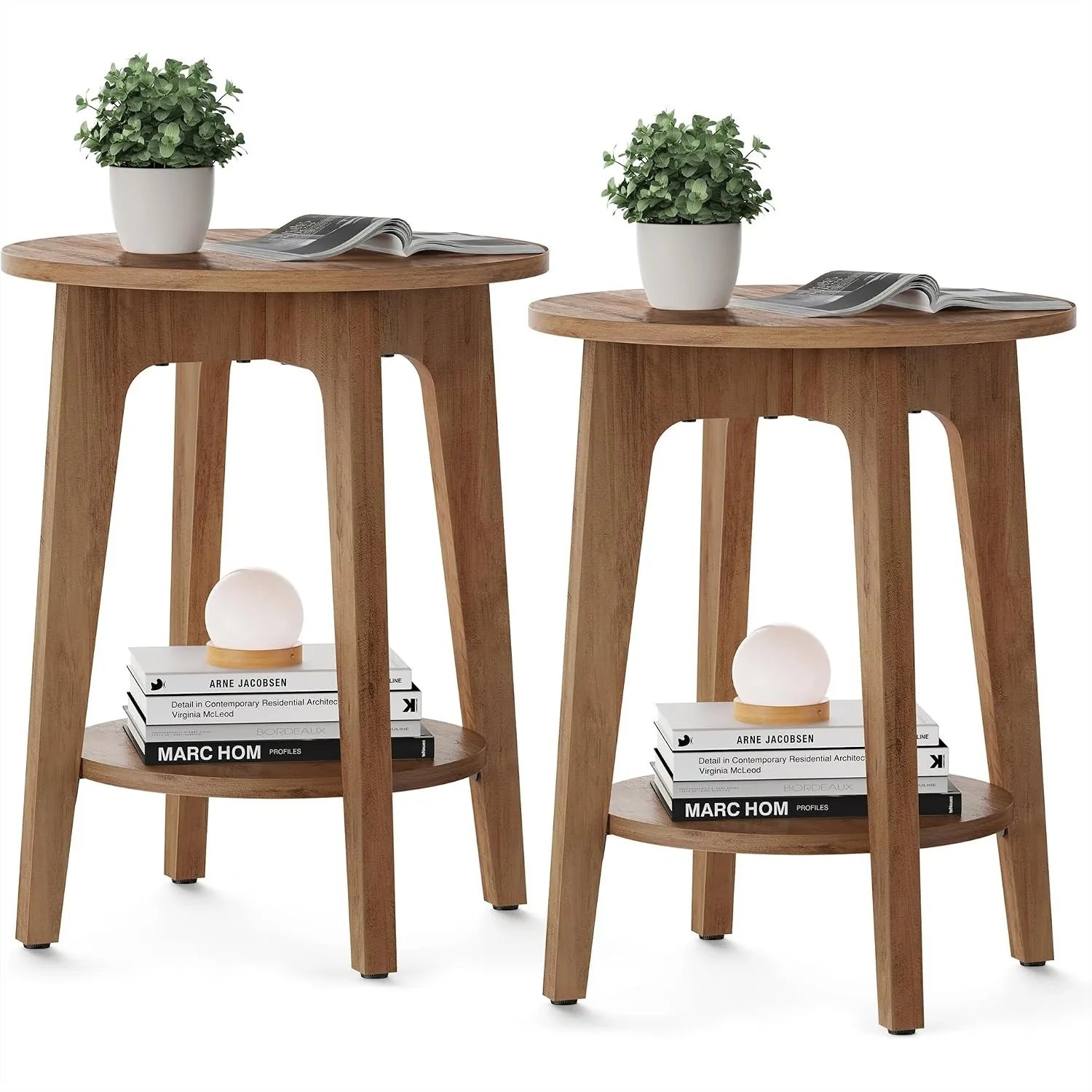 Round End Tables with Tapered Legs (Set of 2)