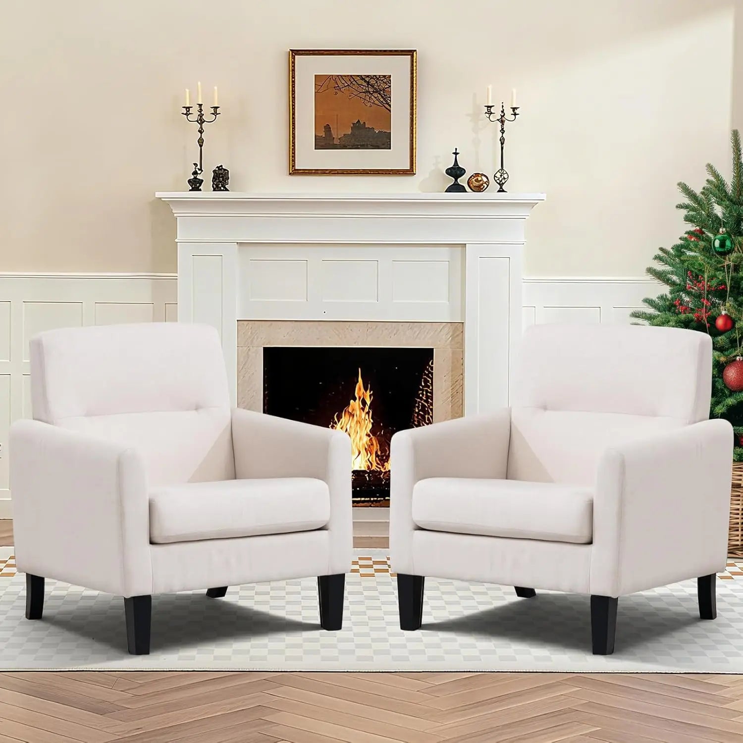 Mid Century Comfy Upholstered Accent Chair (Set of 2)