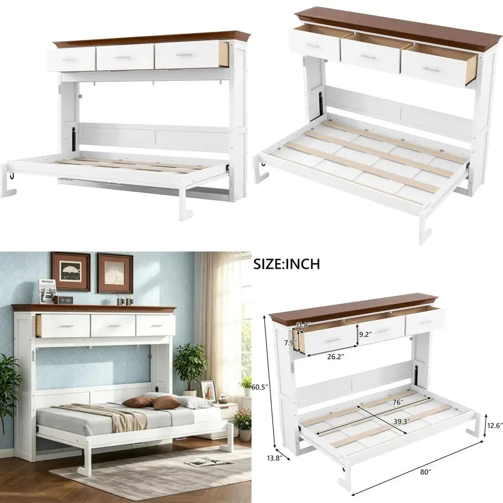 Horizontal Twin Size Murphy Bed Cabinet with Storage