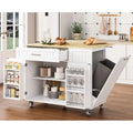 Kitchen Island with Storage, 43.3 Rolling Kitchen Island Cart on Wheels with Wide Drop Leaf Rubberwood Top, Large Mobile Island