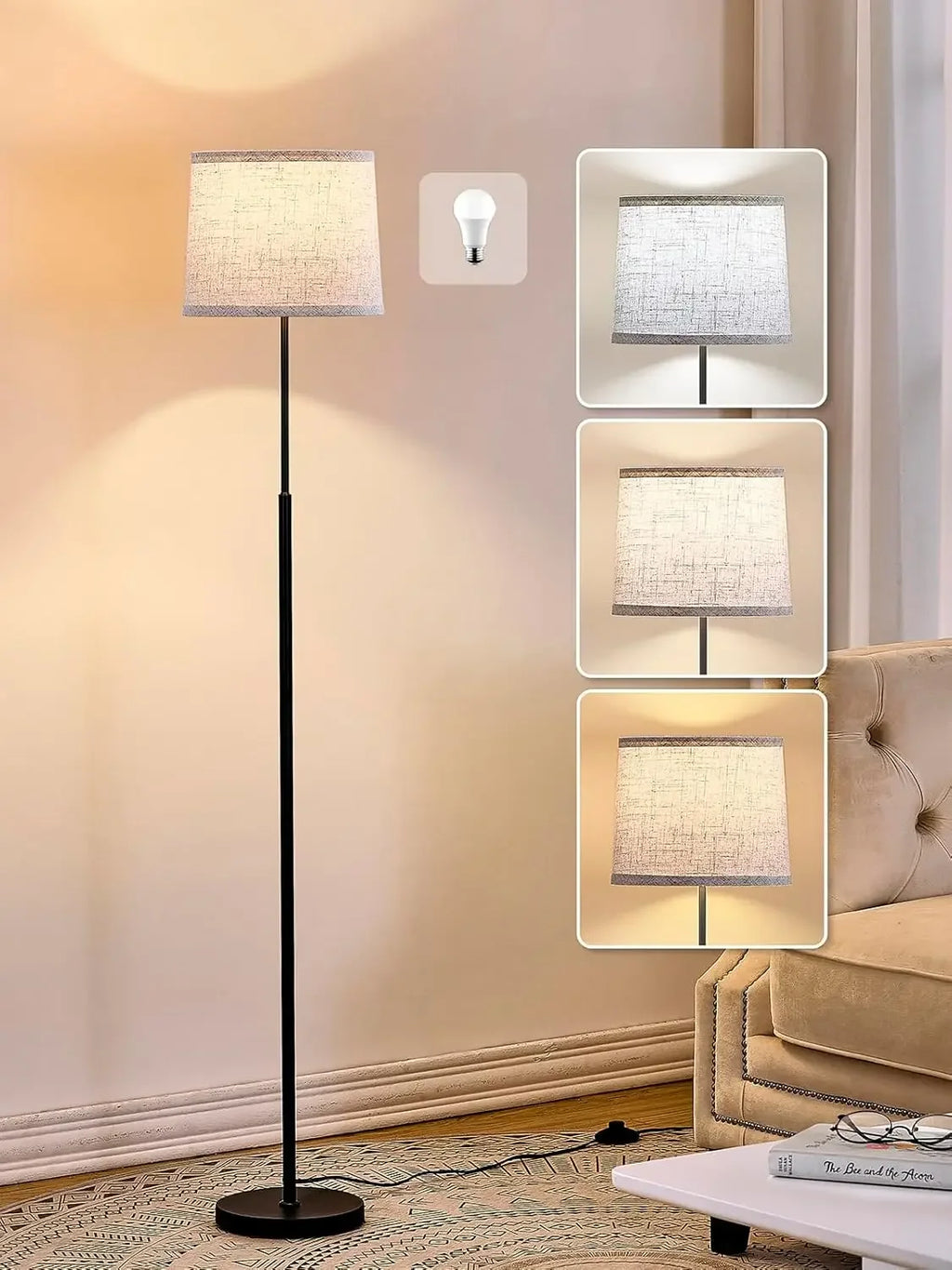 Modern Floor Lamp With Oatmeal Linen Shade
