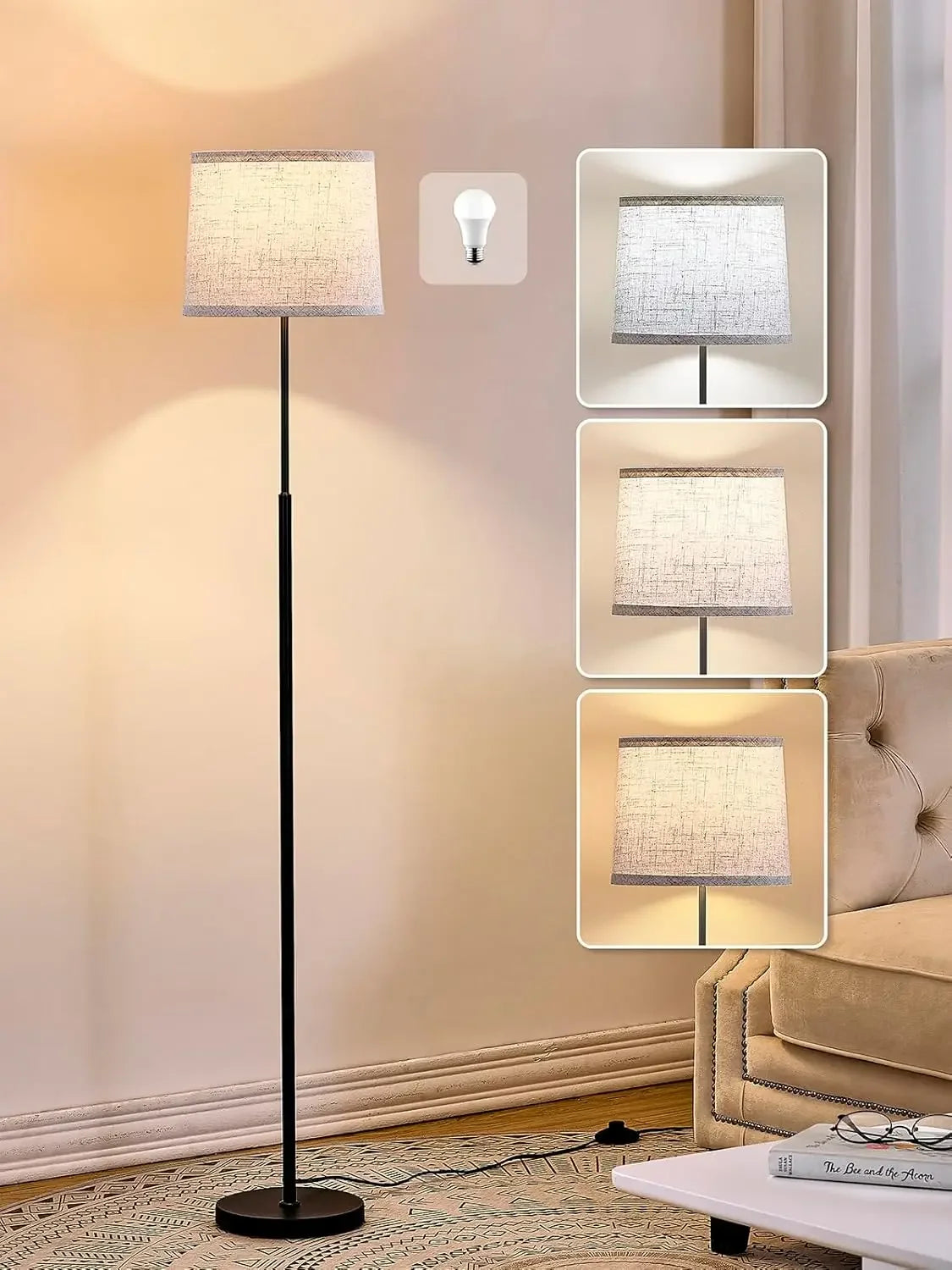 Modern Floor Lamp With Oatmeal Linen Shade