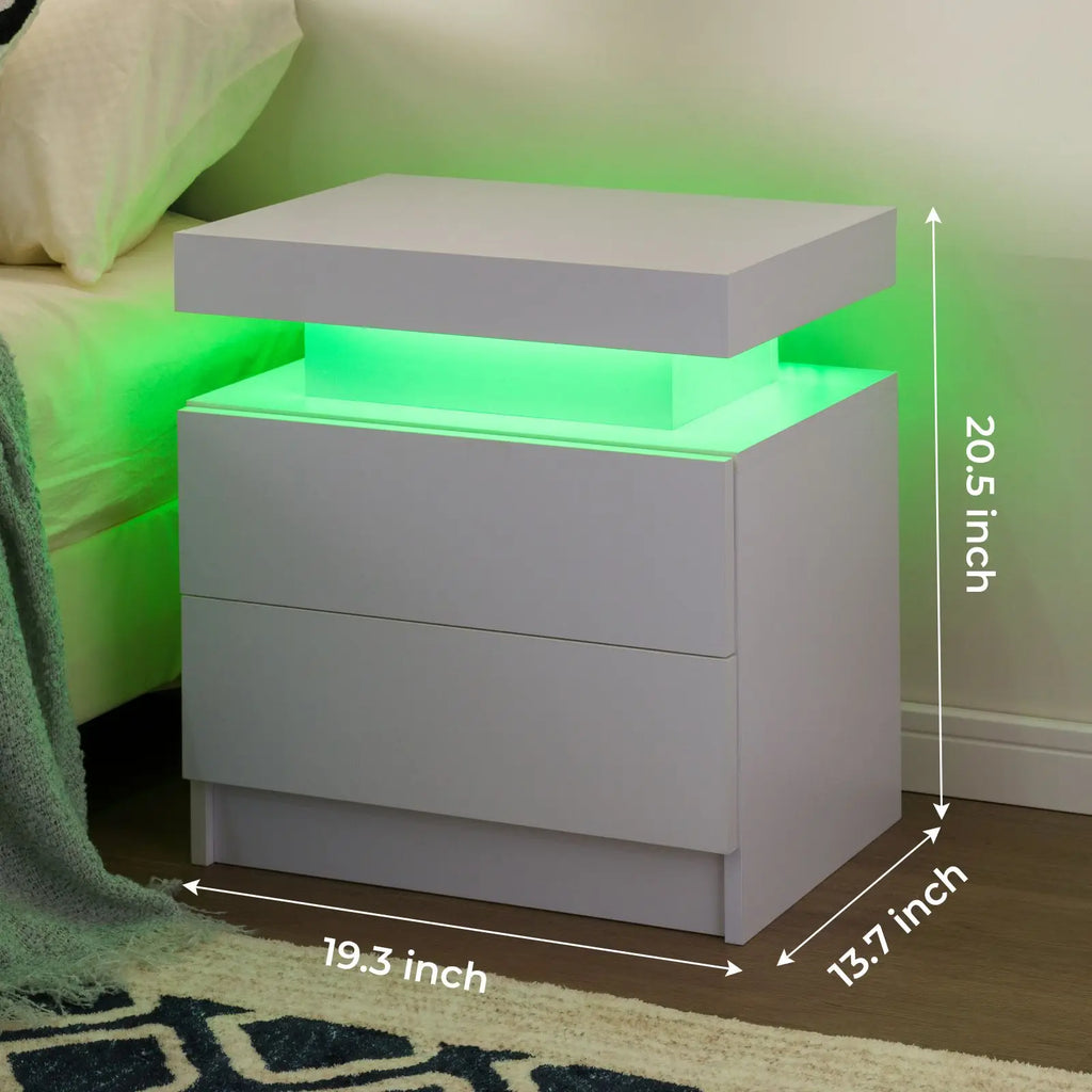 Set of 2 Nightstands with LED Lights