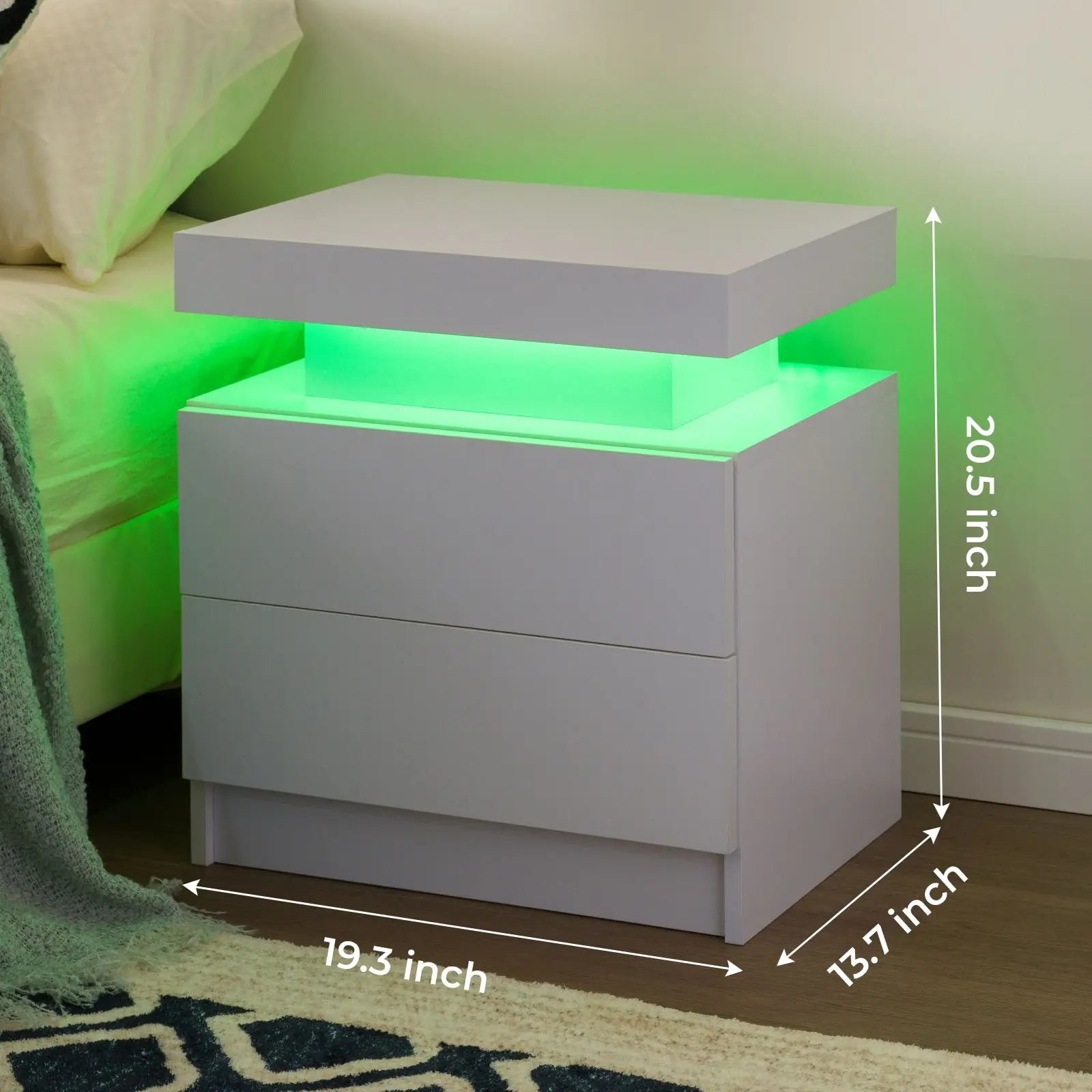 Set of 2 Nightstands with LED Lights