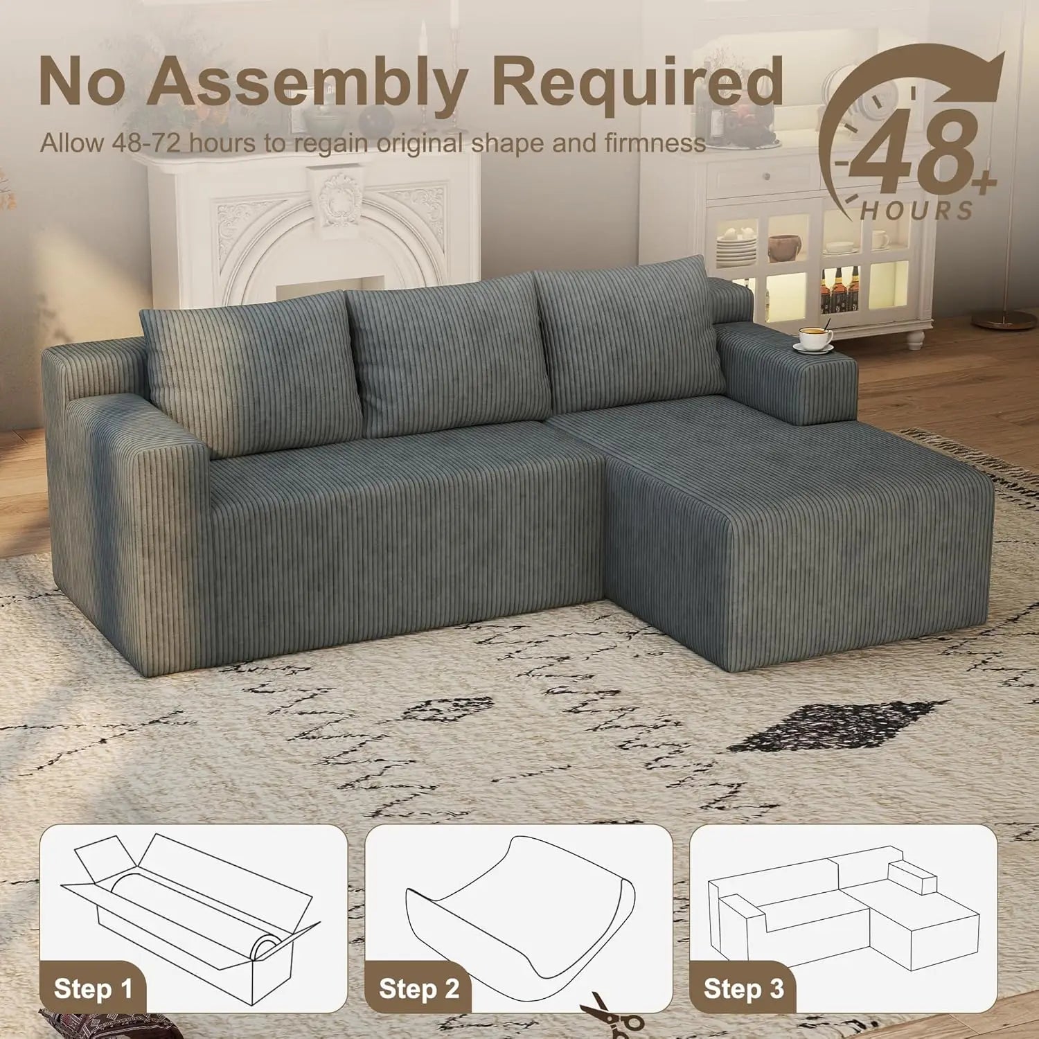 Sectional Boneless Couch with L Shaped Chaise