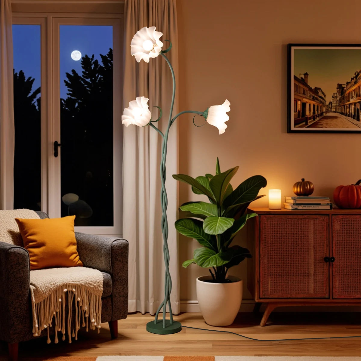 Retro 3-Head Flower Dimmable Floor Lamp