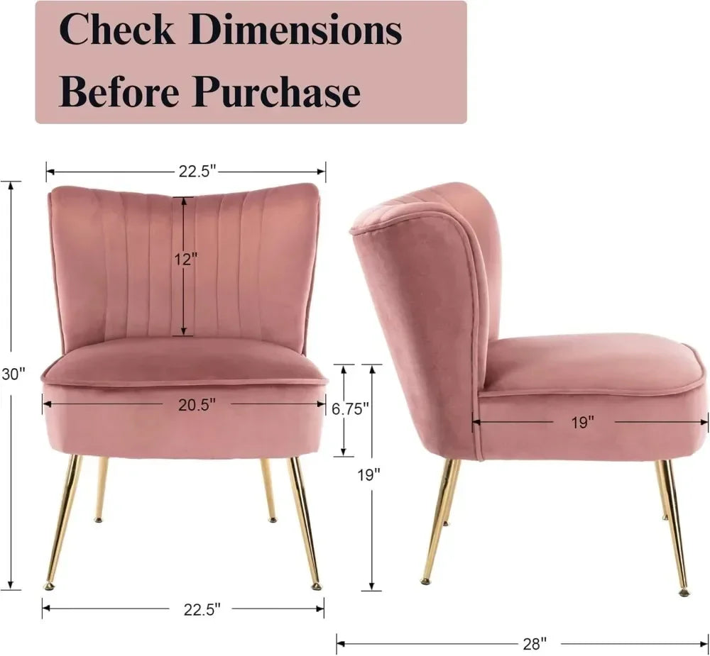 Pink Mid-Century Modern Armless Velvet Accent Chairs(Set of 2)