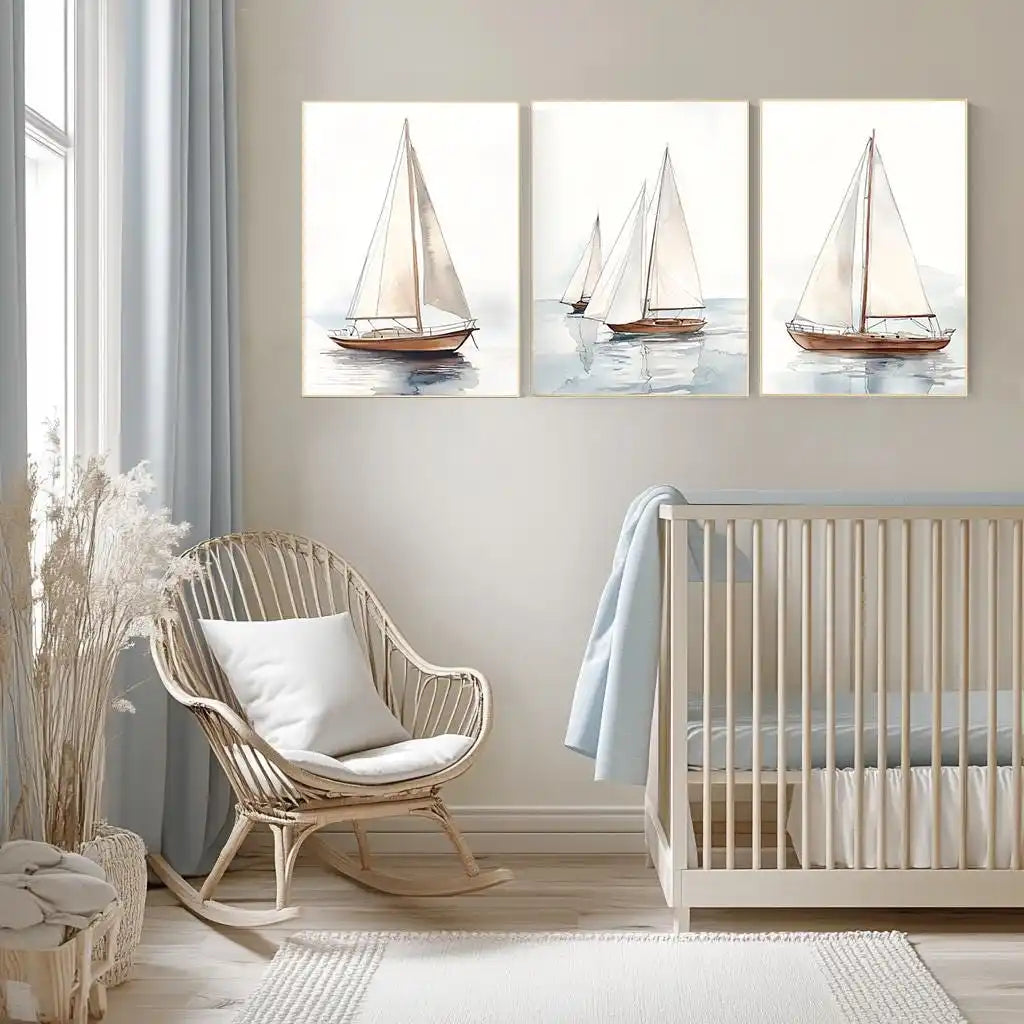 Nautical Watercolor Sailboat Print Set