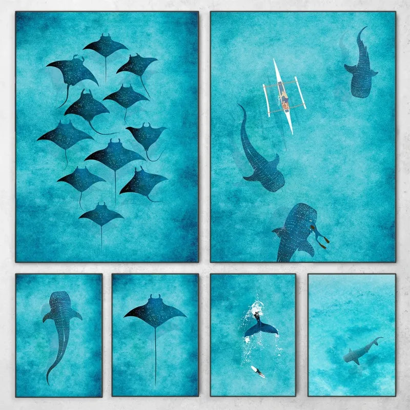 Blue Watercolor Ocean-Marine Organisms