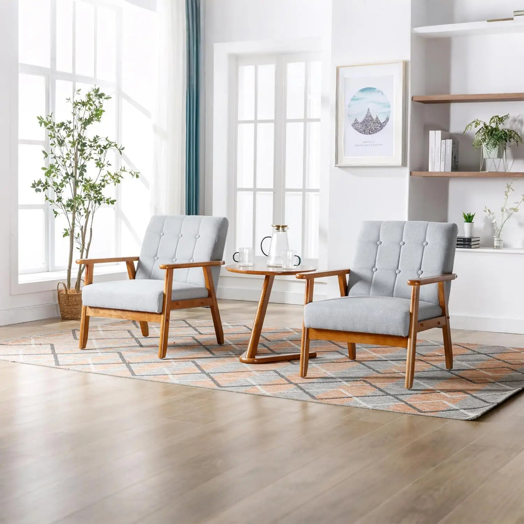 Mid-Century Modern Leather Accent Chair(Set of 2)