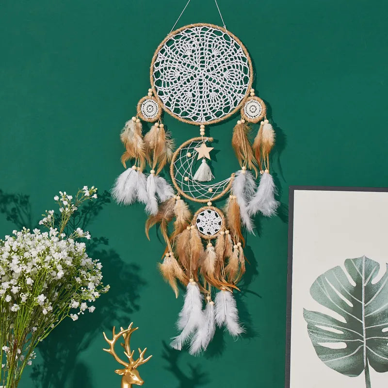 5-piece Handcrafted Bohemian Moon and Sun Dream Catcher