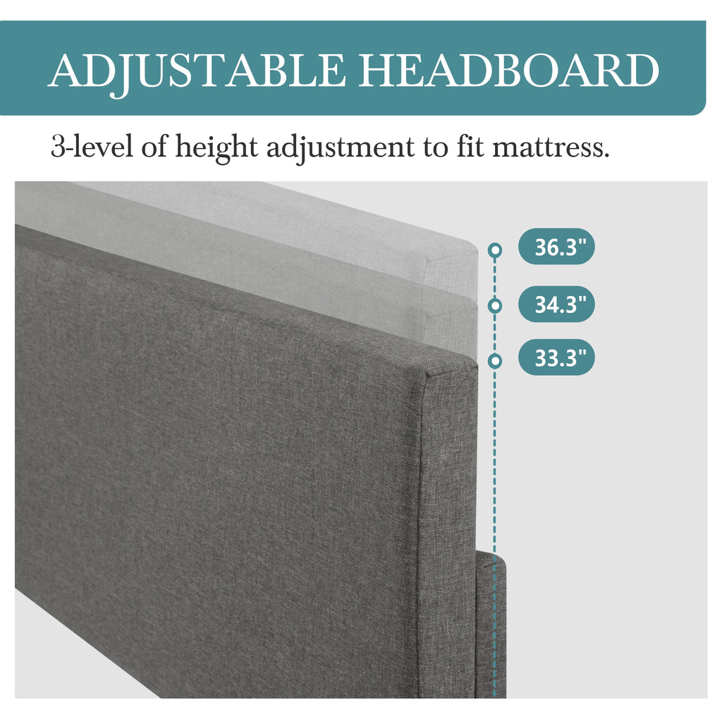 Full/Queen/King Upholstered Bed Frame with Adjustable Linen Headboard