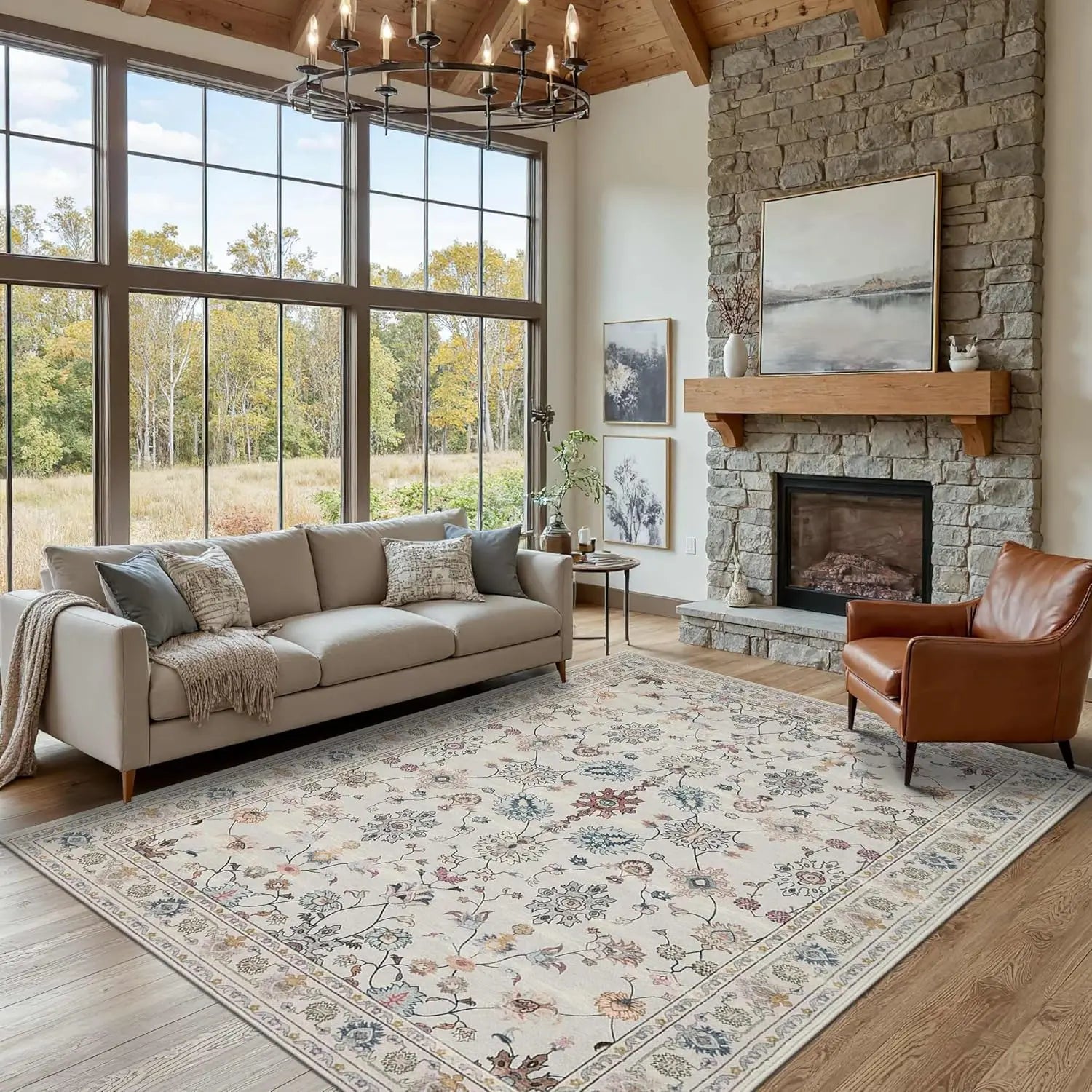 5x7 Washable Floral Boho Area Rug
