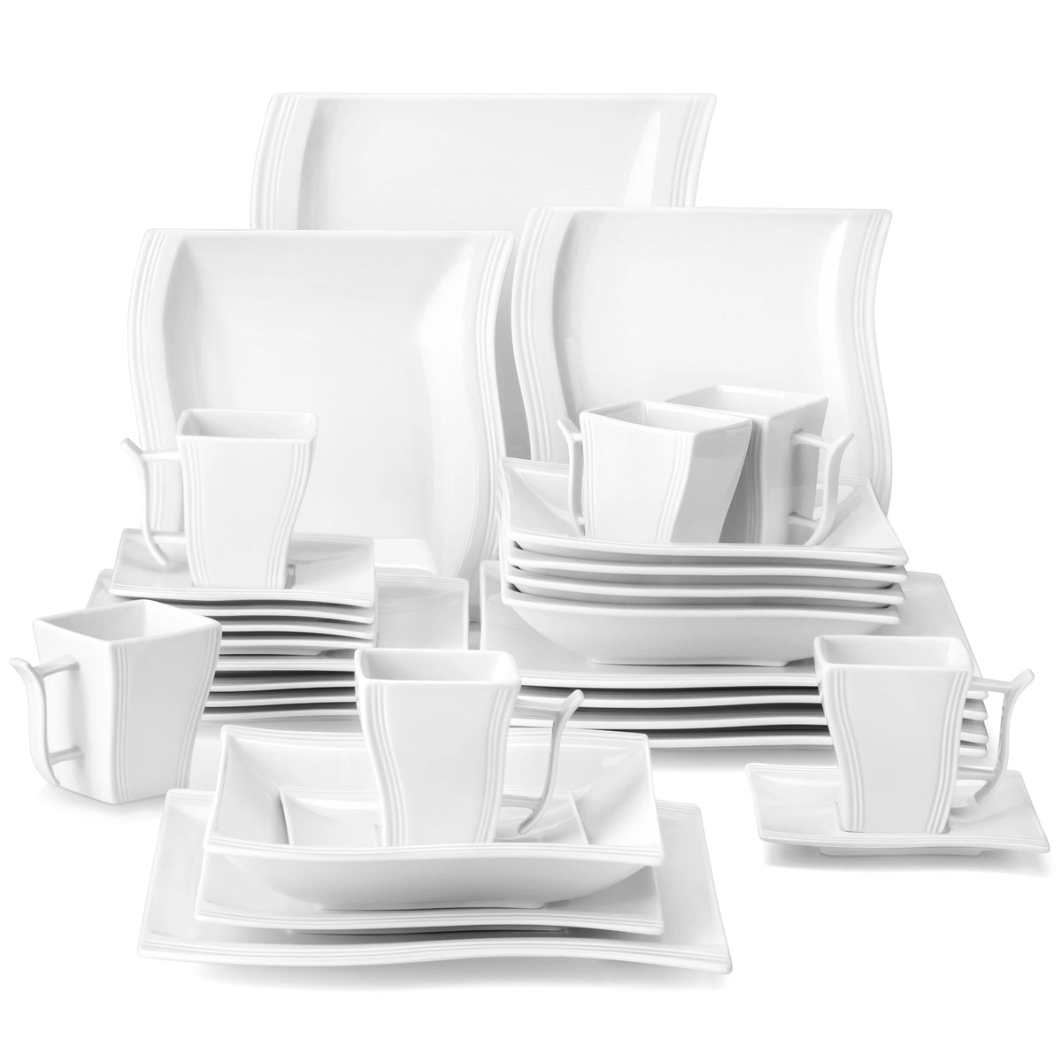 FLORA 30/60 Piece White Porcelain Dinner Set with 12