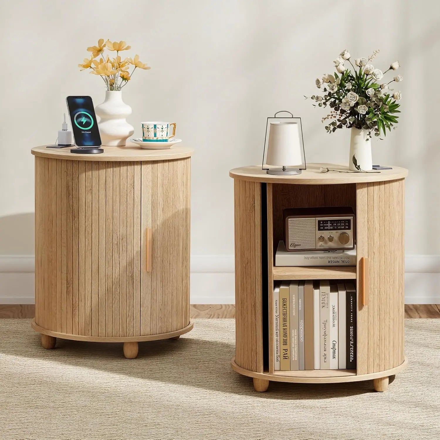 Farmhouse Fluted Round End Tables (Set Of 2)
