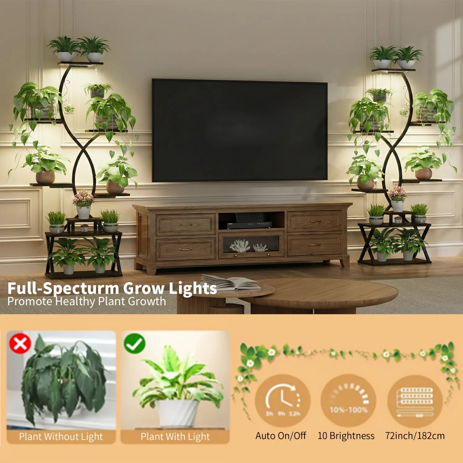 8-Tier S-Shaped Metal Plant Stand with Grow Lights