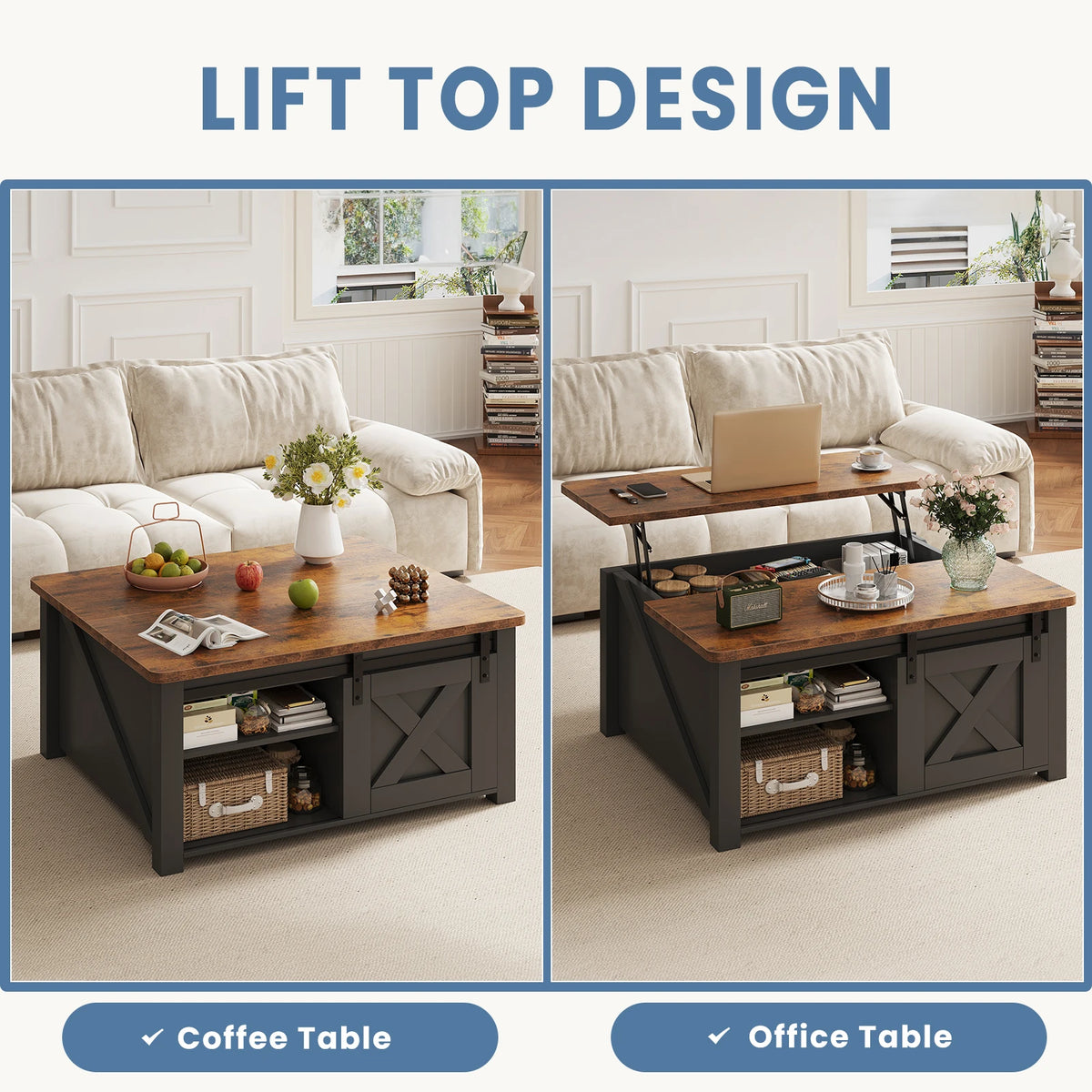 Square Wood Lift Top Coffee Table