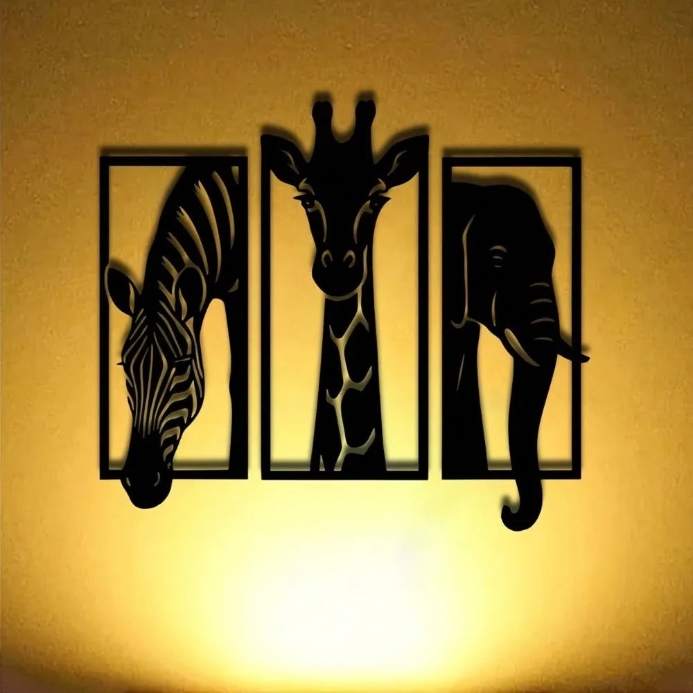 3-Piece African Savanna Wildlife Metal Wall Art Set
