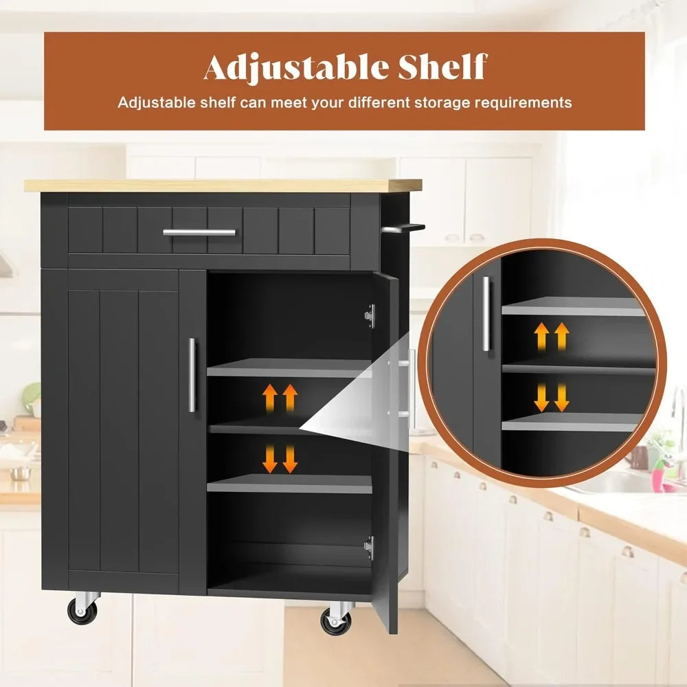 Rolling Kitchen Cart with Storage Cabinet & Drawer