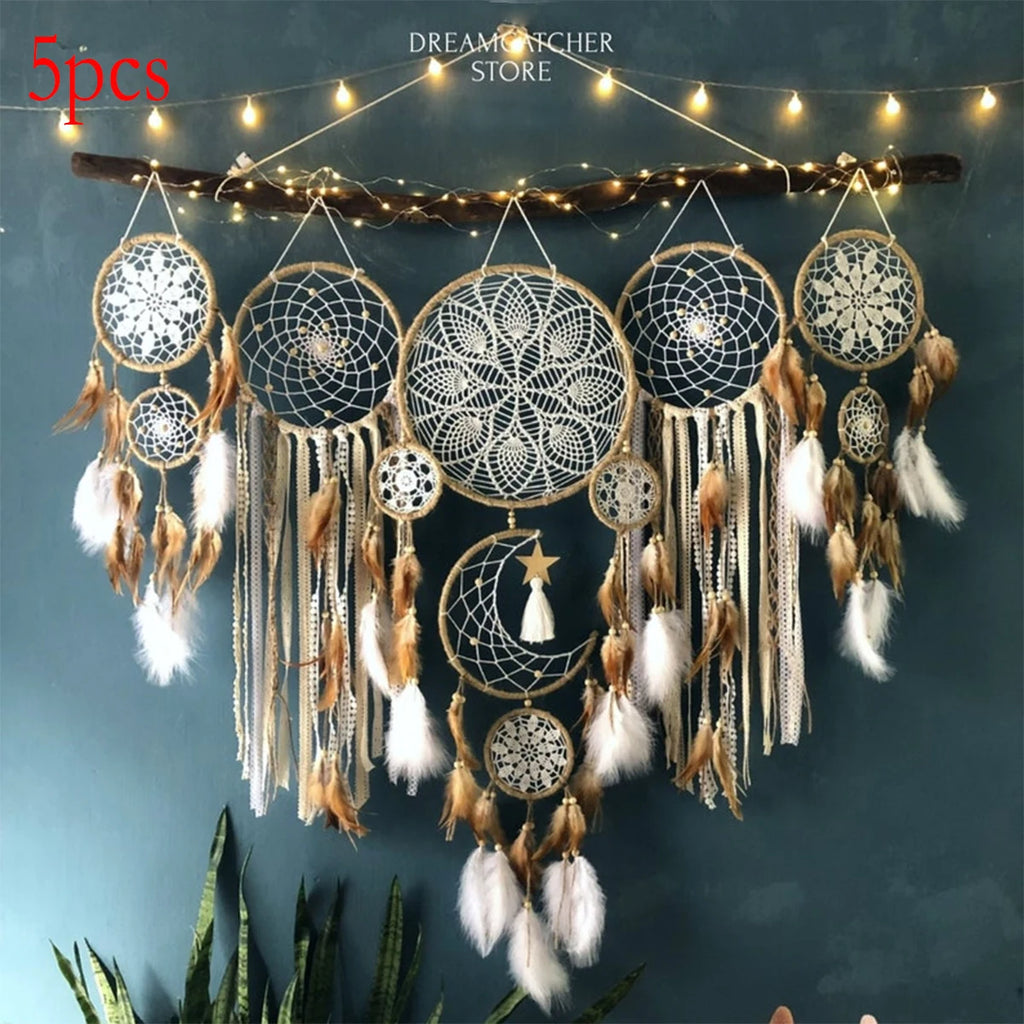 5-piece Handcrafted Bohemian Moon and Sun Dream Catcher