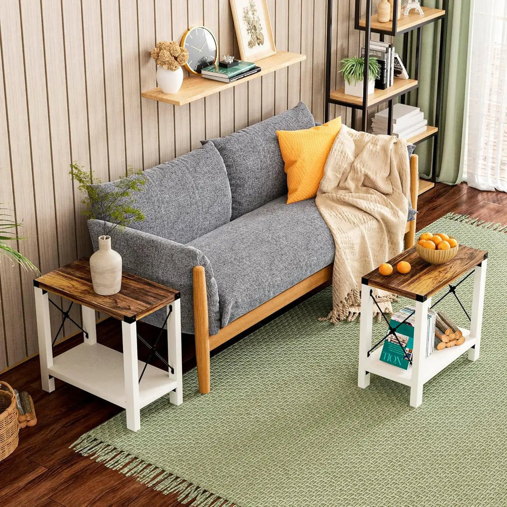 Farmhouse Small Rustic Side End Table (Set Of Two)