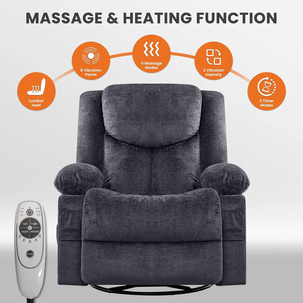 Oversized Swivel Recliner with Massage and Heat