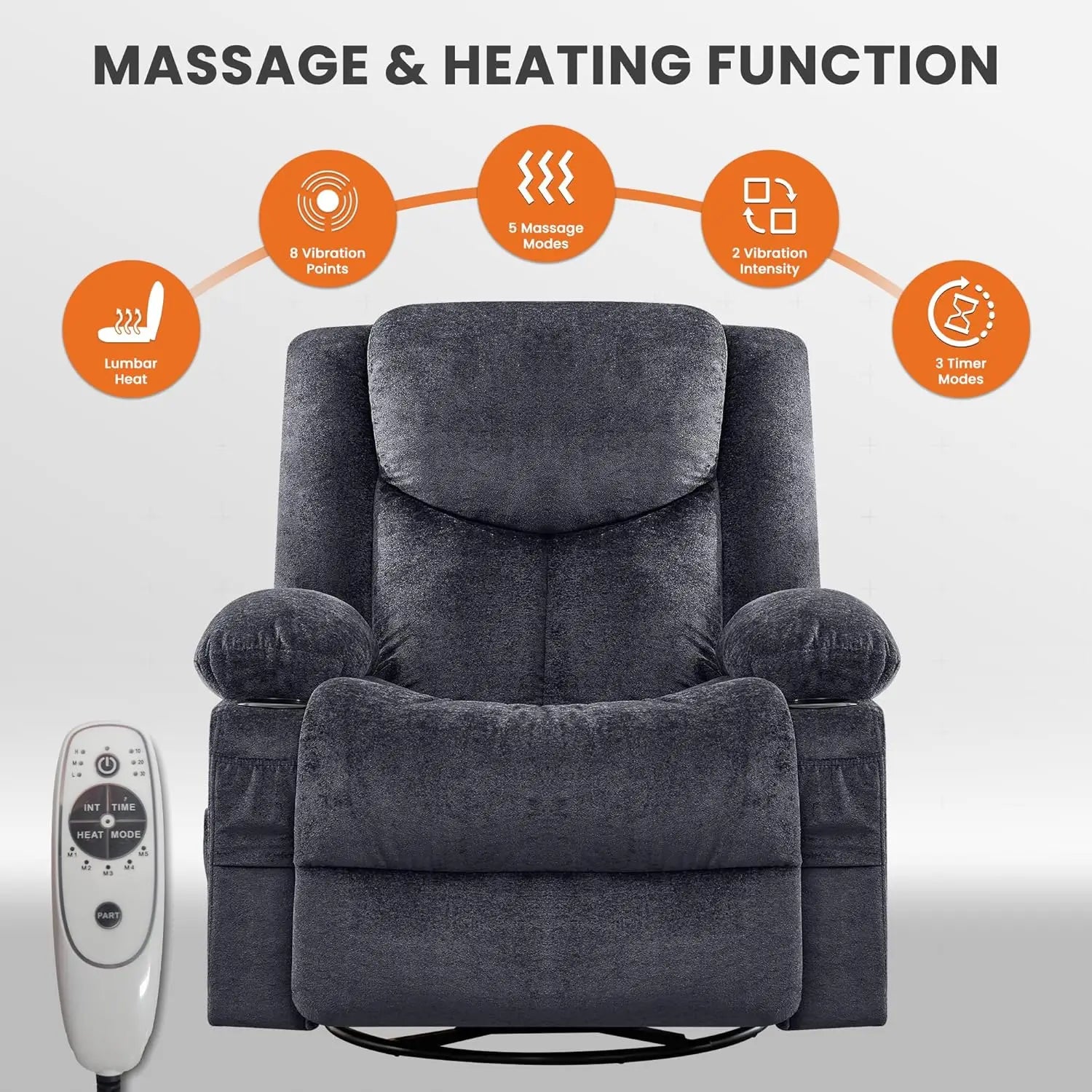 Oversized Swivel Recliner with Massage and Heat