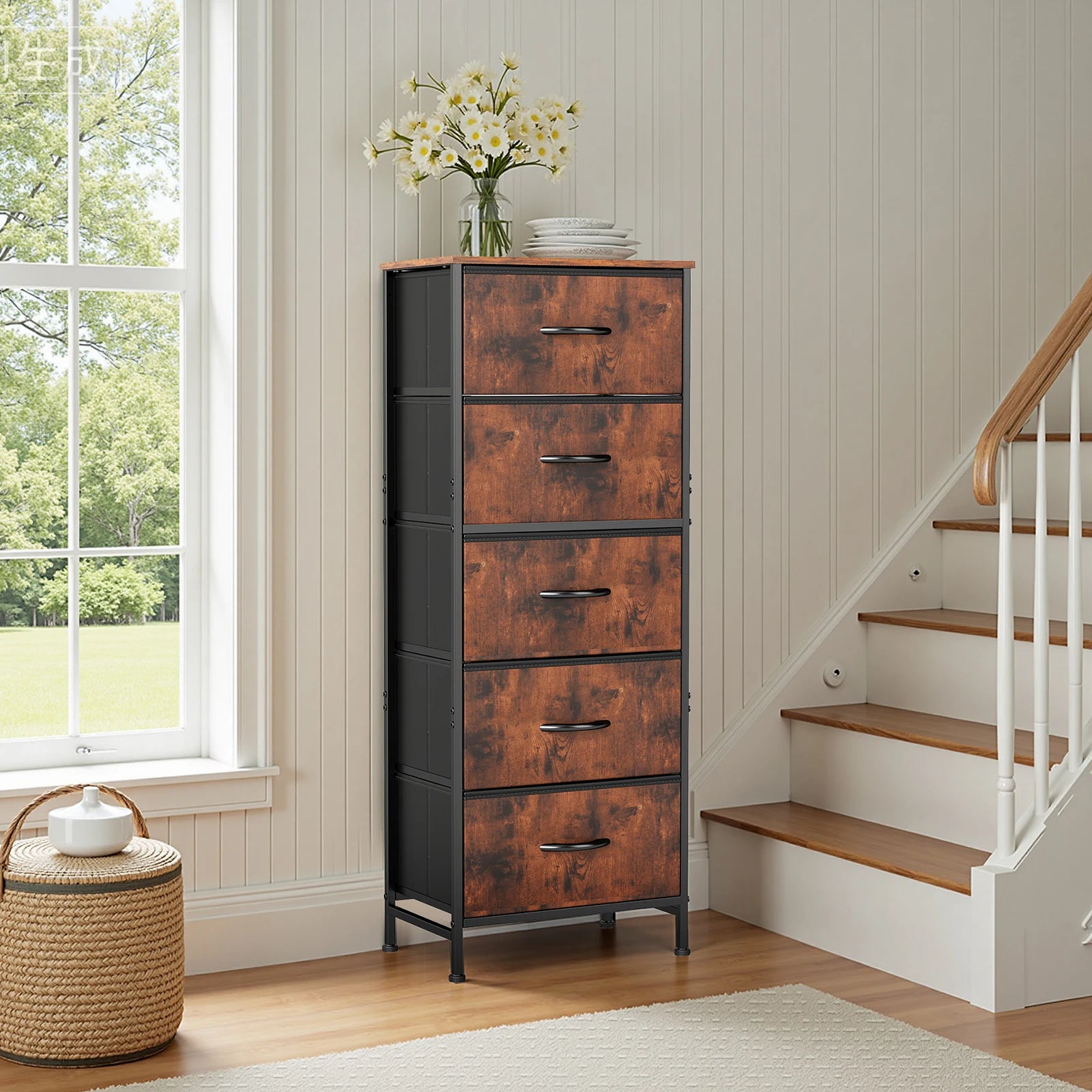 48IN Dresser For Bedroom With 5 Fabric Drawers