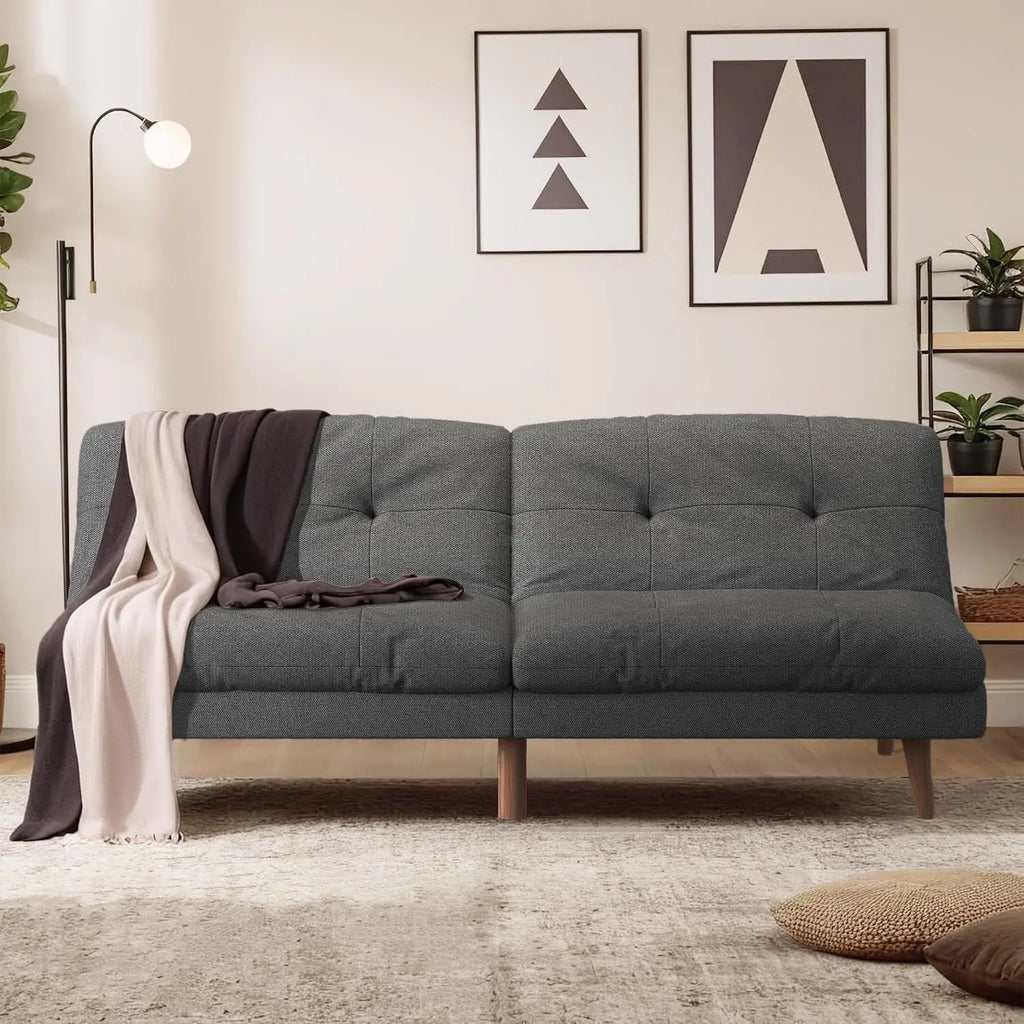 67'' Futon Couch, Modern Futon Sofa Bed with Adjustable Backrest | Convertible Sleeper Sofa Bed, Linen Loveseat Couch wit