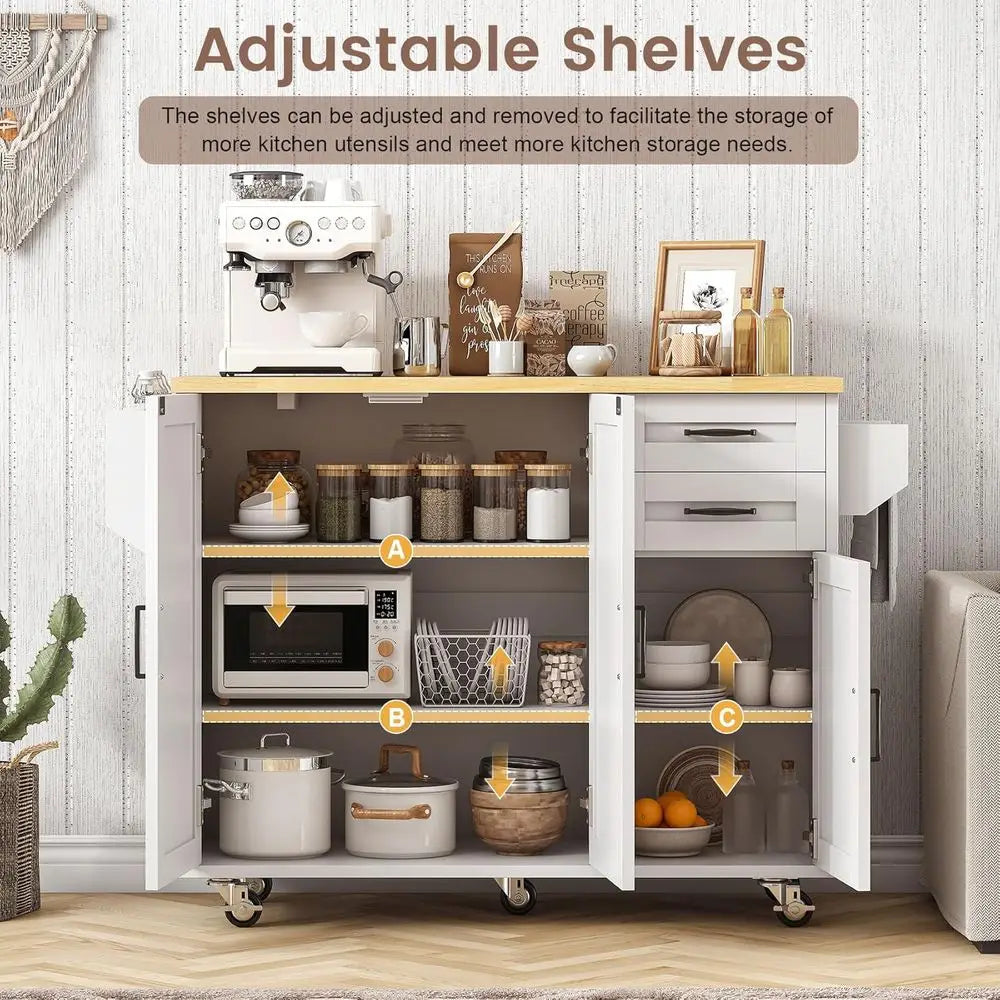 Rolling Kitchen Island On Wheels with Drop Leaf Countertop