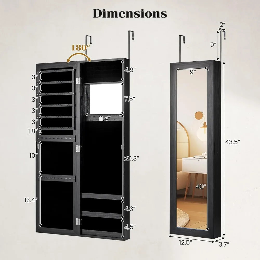Wall Mounted or Over the Door Jewelry Cabinet with Full Length Mirror