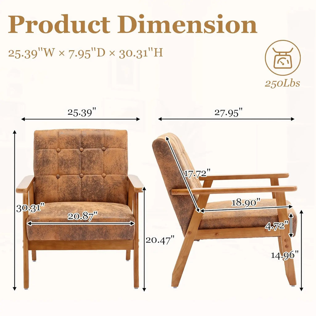 Mid-Century Modern Leather Accent Chair(Set of 2)
