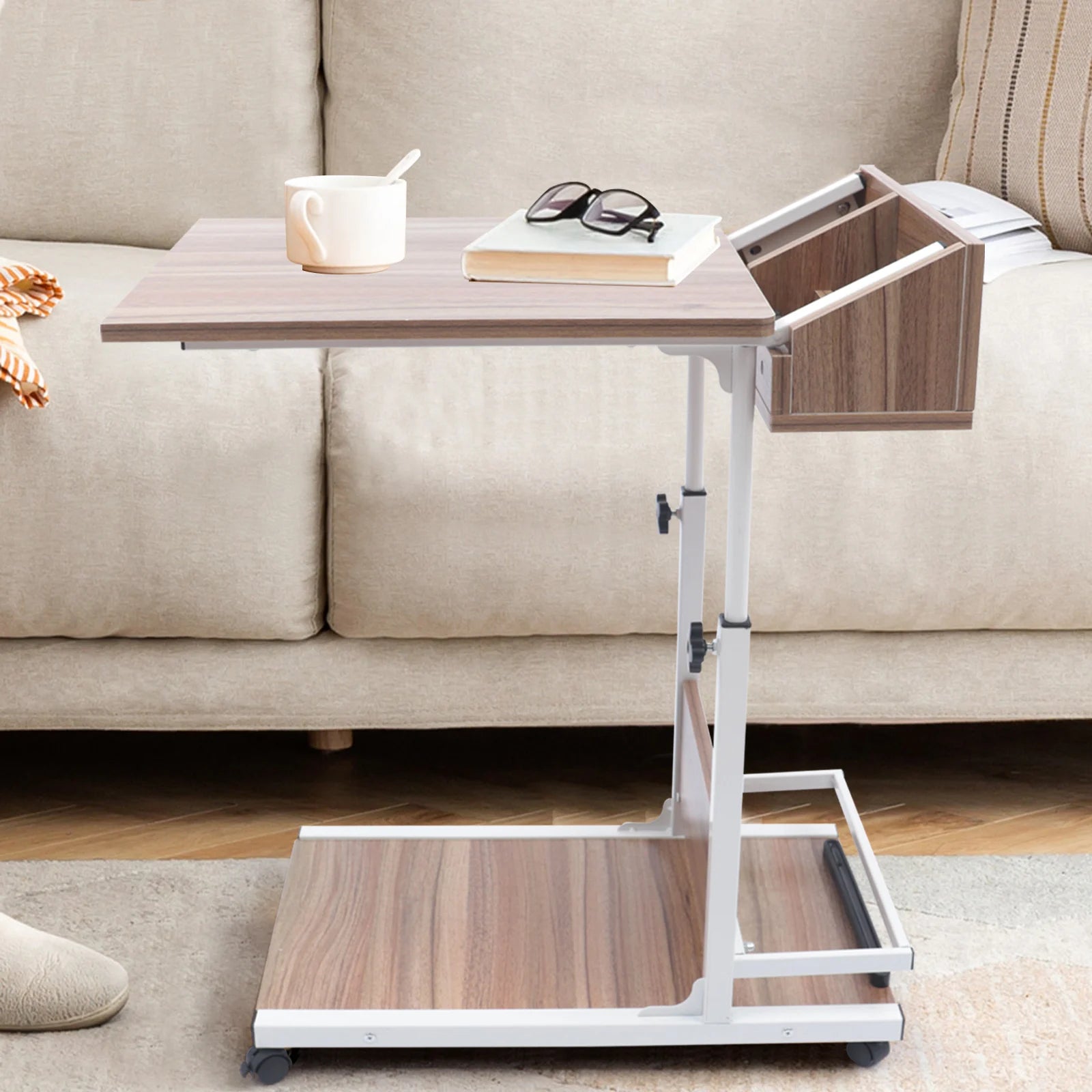 C Shaped Adjustable Height End Table