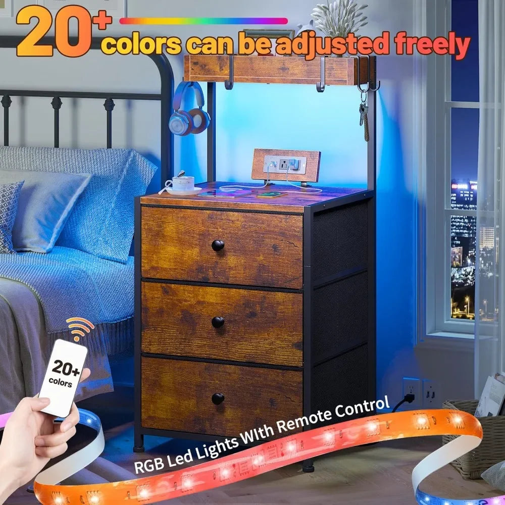 Rustic Nightstand (Set of 2) with Charging Station