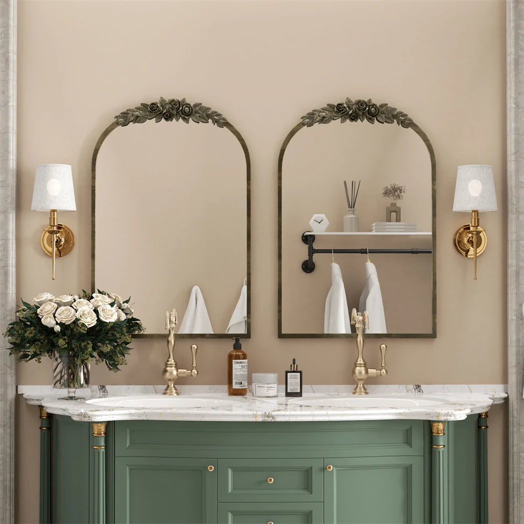Arched Wall Mirror  with Resin Rose Pattern