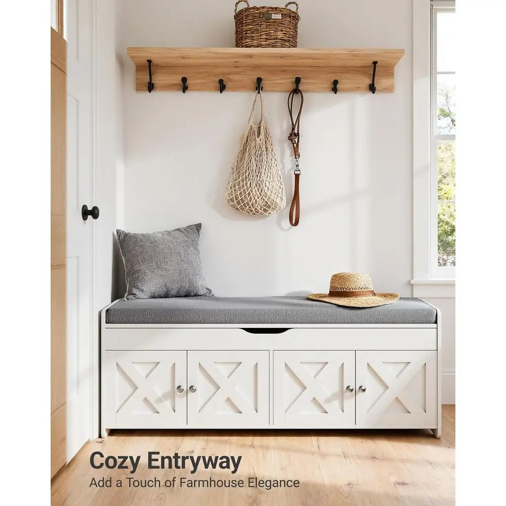 Shoe Storage Bench, 2-Tier with Cushioned Seat, Entryway Bench with Adjustable Shel & Barn Do, 300 lbs acity, 47.2" x