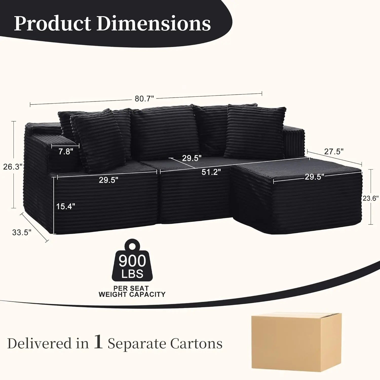 Boneless Modular Sectional Sofa with L-Shaped
