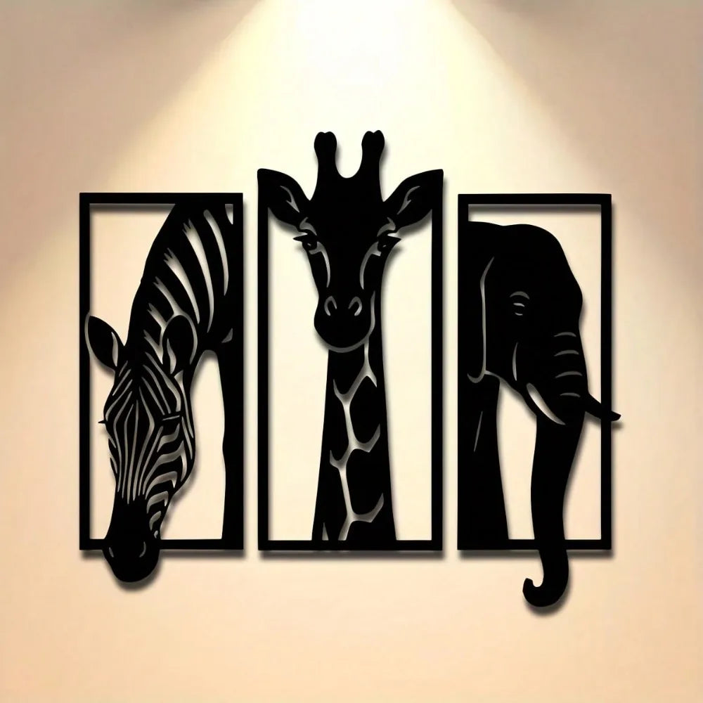 3-Piece African Savanna Wildlife Metal Wall Art Set