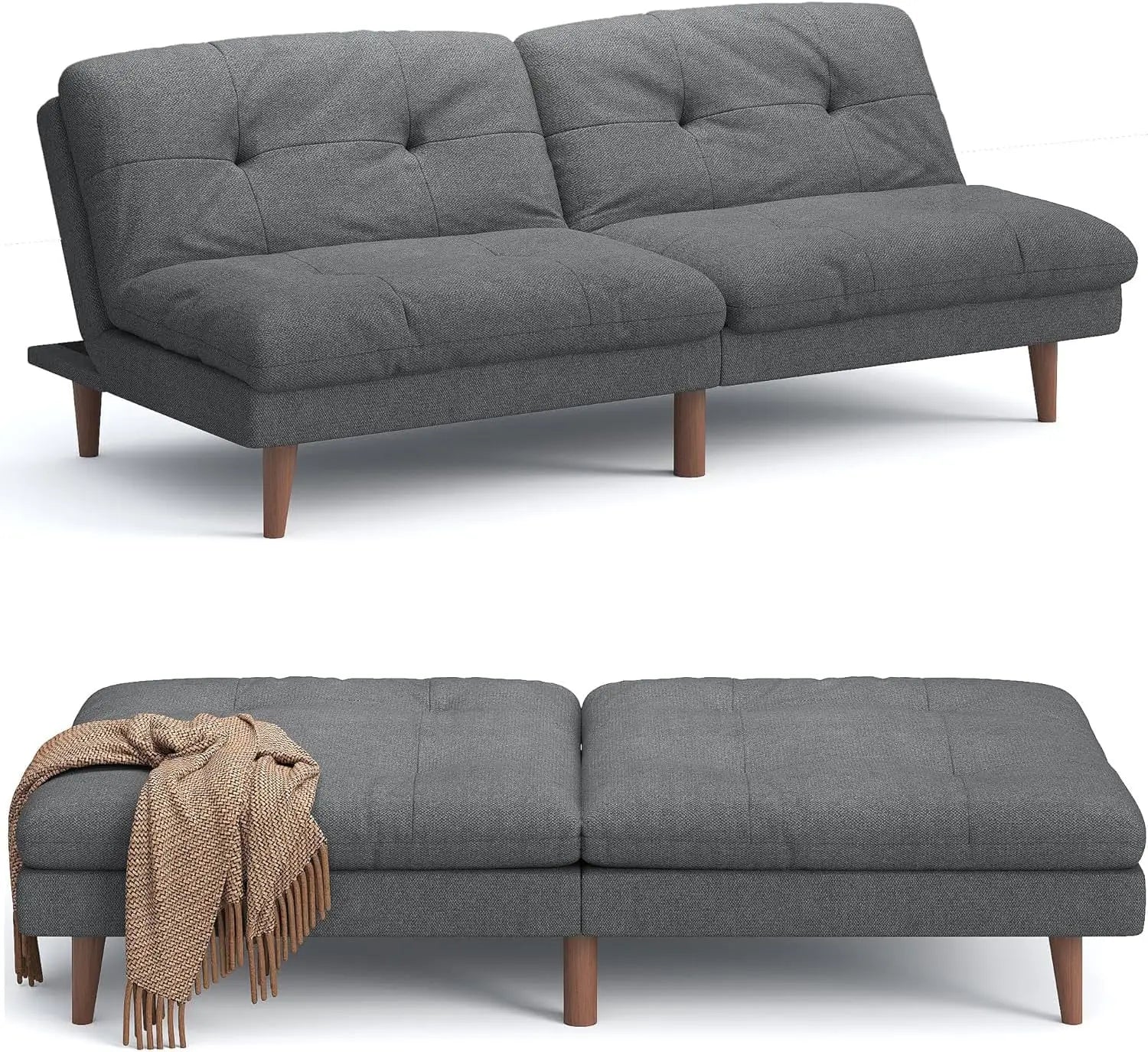 67'' Futon Couch, Modern Futon Sofa Bed with Adjustable Backrest | Convertible Sleeper Sofa Bed, Linen Loveseat Couch wit