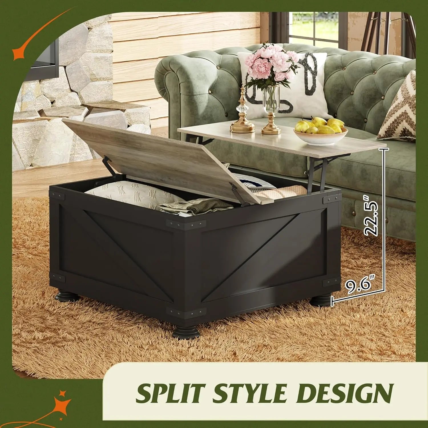 Farmhouse Lift Top Coffee Table with Hidden Storage