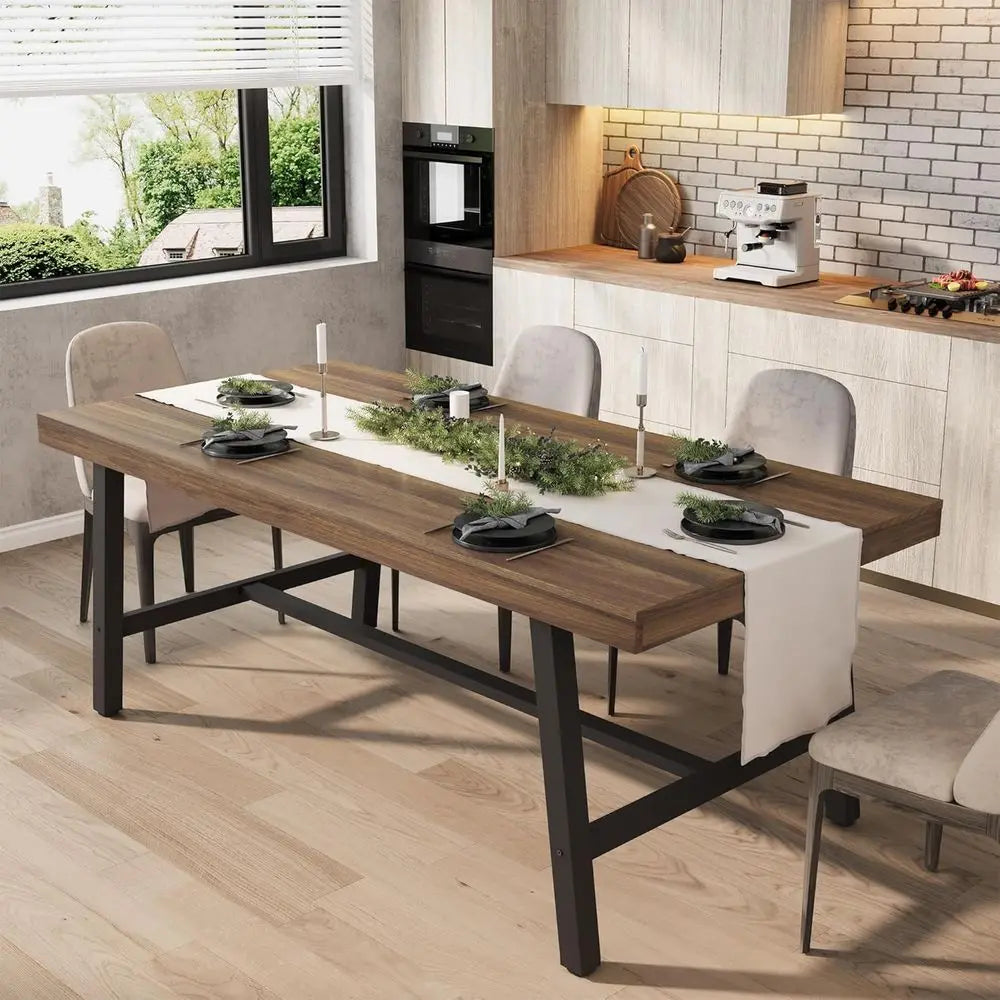 Industrial Kitchen Table with Metal Legs and Wooden Top
