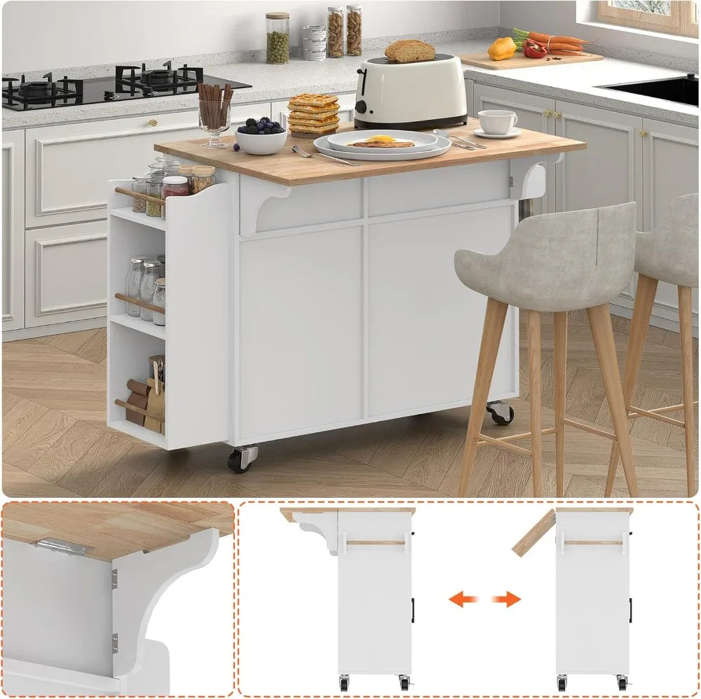 Mobile Kitchen Island on Wheels with Drop Leaf