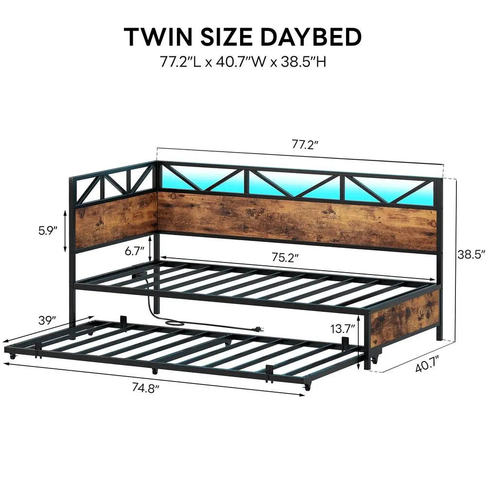 Industrial Style Daybed with Trundle