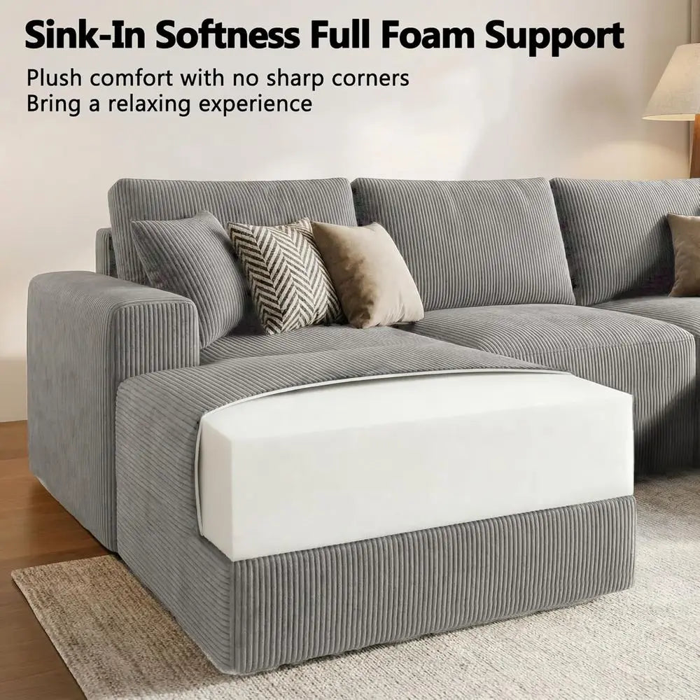 L-Shaped Deep Seated Upholstered Couch