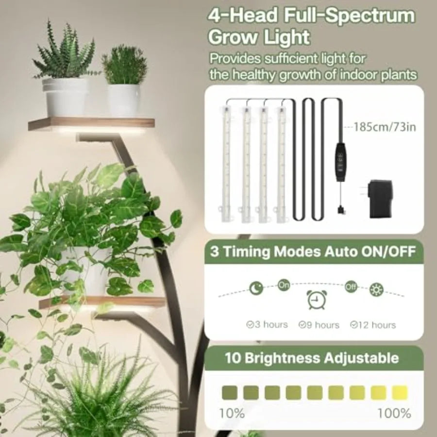 Indoor plant stand with grow light
