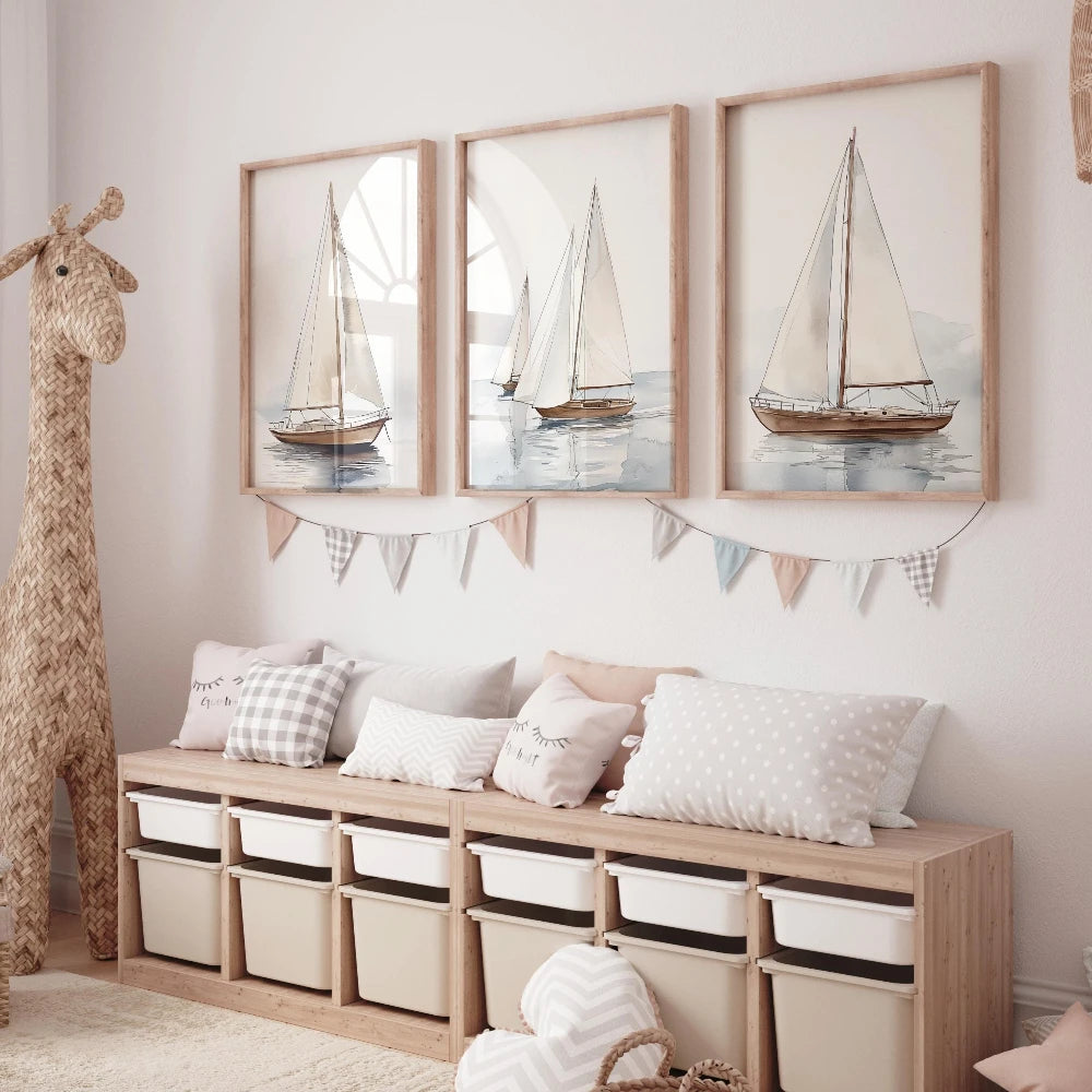 Nautical Watercolor Sailboat Print Set