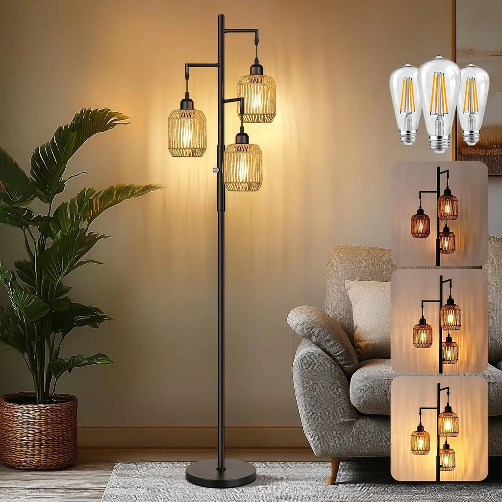 Farmhouse 3 Light Dimmable Boho Floor Lamp