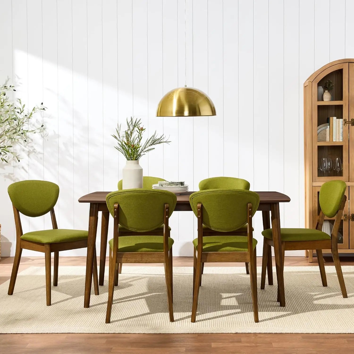 Mid-Century Modern Upholstered Wood Armless Dining Chairs (Set of 2)